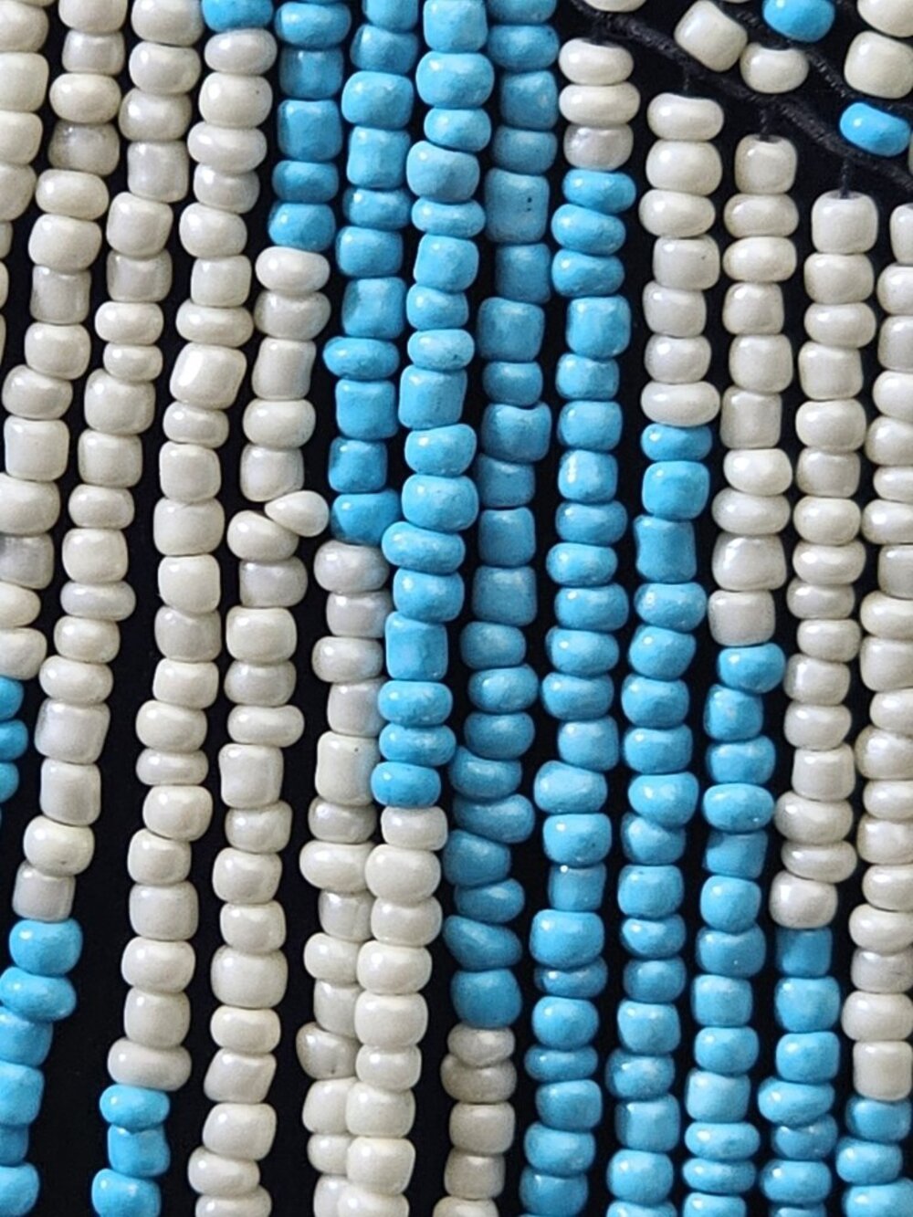 Vintage Beaded Fringe Bib Necklace Blue White Statement Tribal Boho Native Style - Picture 9 of 11
